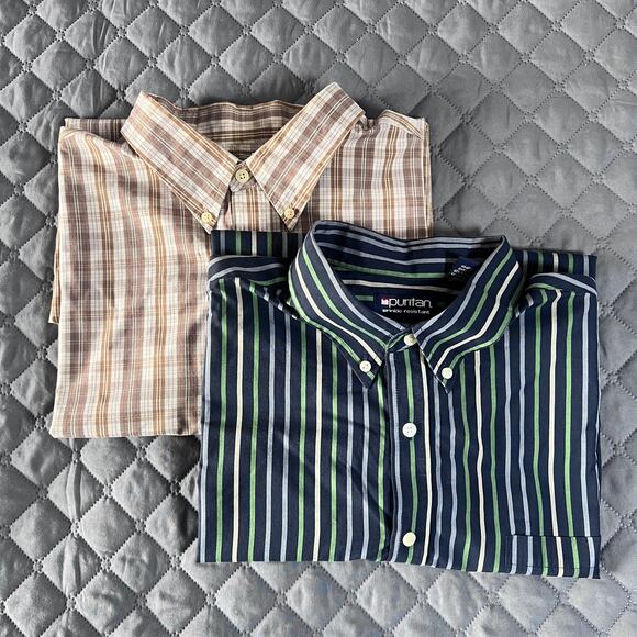 Lot of 2 VTG Puritan Mens 2XL Plaid Stripe Button down Shirt Short Sleeve Y2K - Picture 1 of 13
